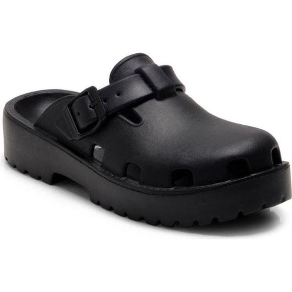 NEW Free People Karlie Buckle Clogs Size 6 Black Mules Slip-On EVA Buckle Detail - Picture 11 of 14